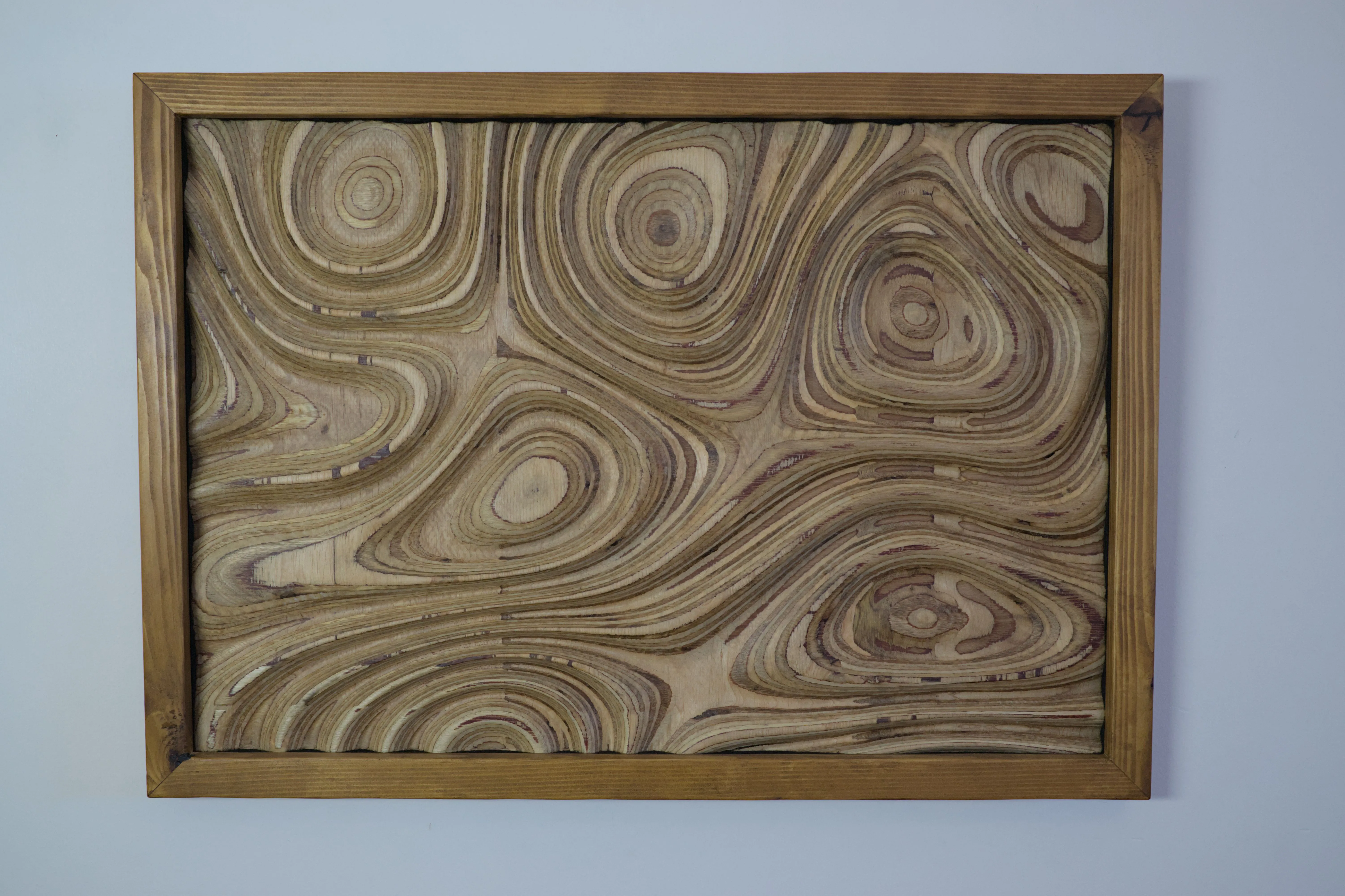A contoured plywood surface in a timber frame.