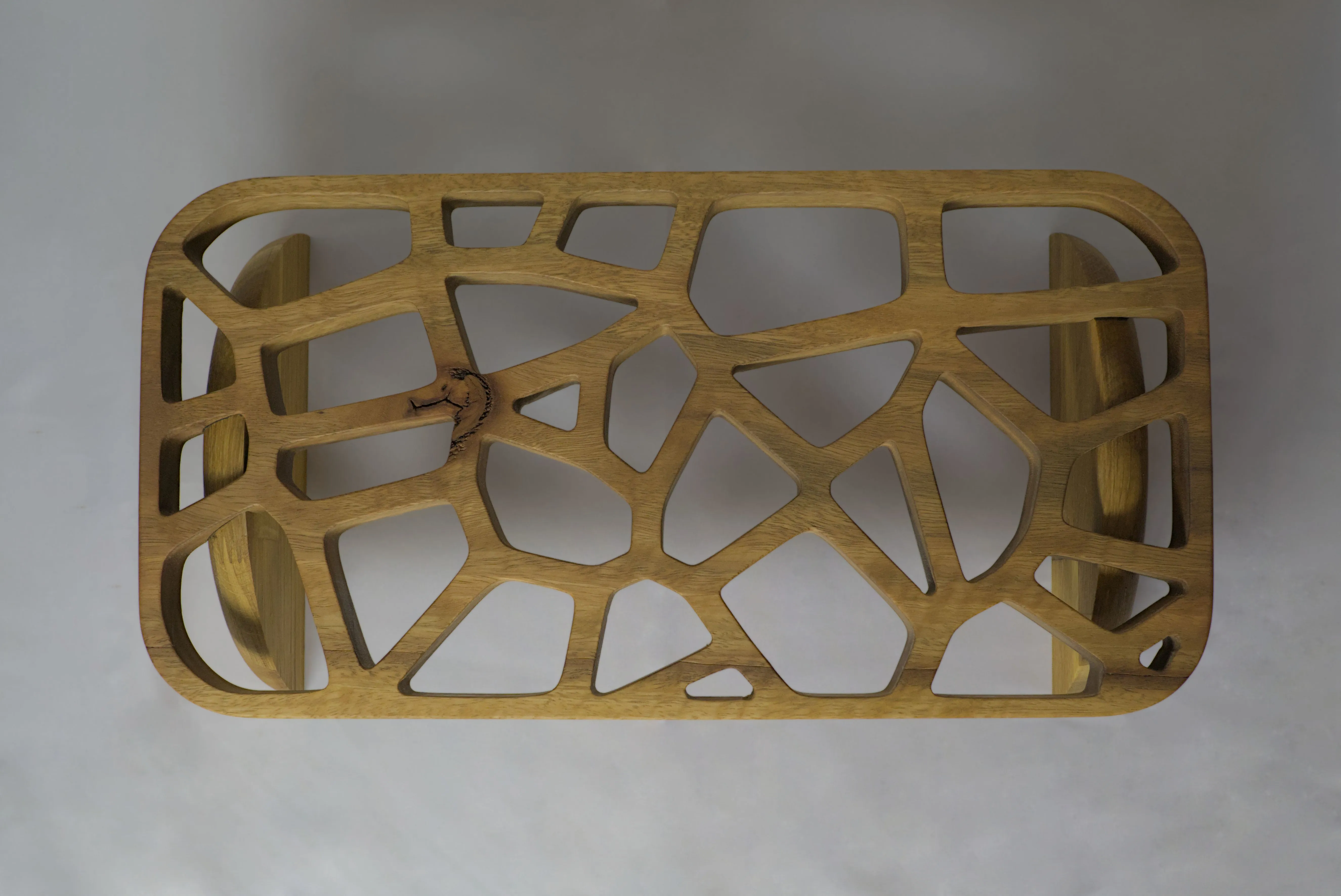 Overhead view of a timber stand with a voronoi pattern cut into it